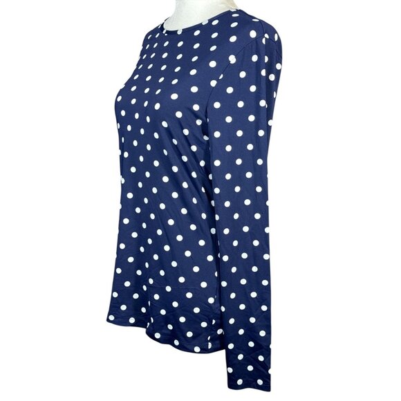 Lands End Womens Navy Long Sleeve Polka Dot Shirt S/L Stretchy Fabric Light Top - Picture 2 of 7